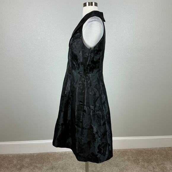 Adrianna Papell Black Tuxedo Cocktail Dress SZ 10 Metallic Floral Fit and Flare - Picture 5 of 13
